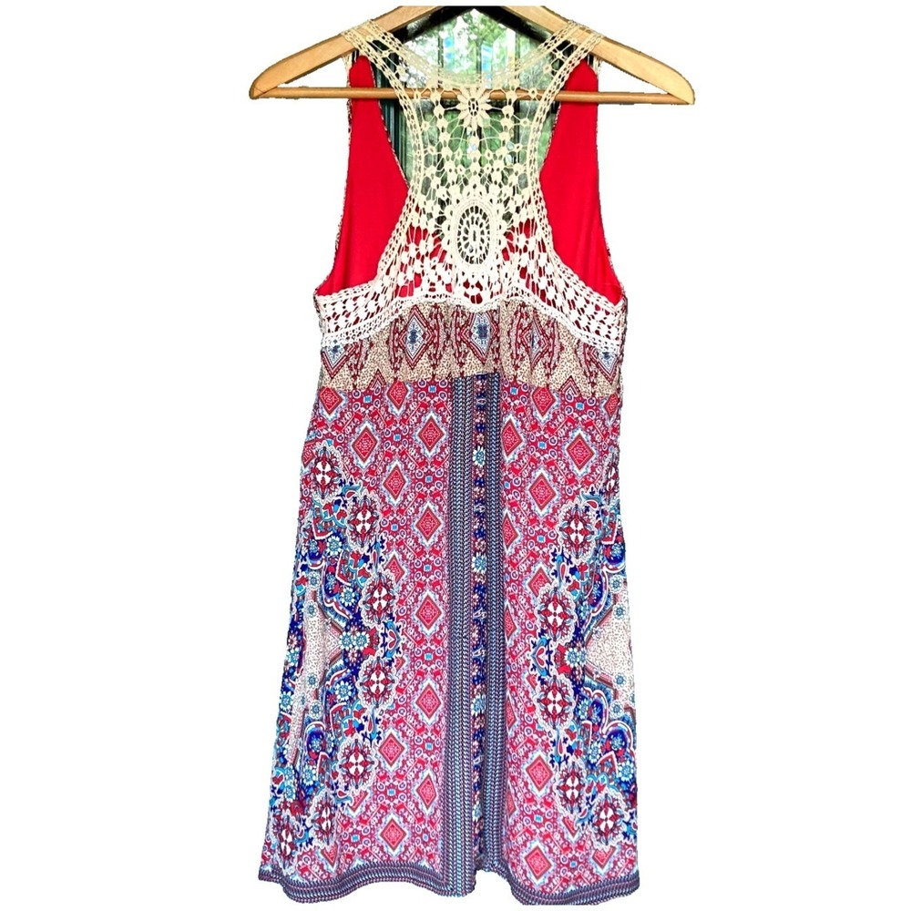 Love Reign Crochet Lace Racerback Paisley Tribal Festival Boho Dress Womens S